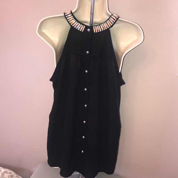 Chiffon Poly Top Black Stoned Choker Sleeveless S - Picture 3 of 5